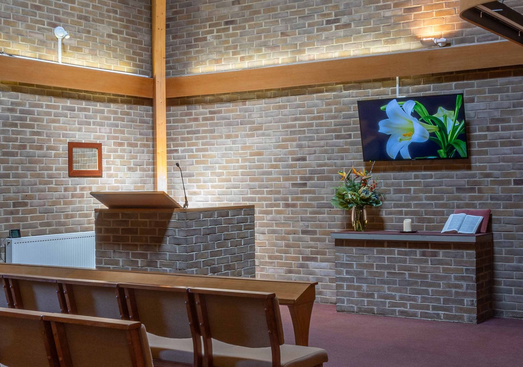 Inside Henley Road Crematorium chapel